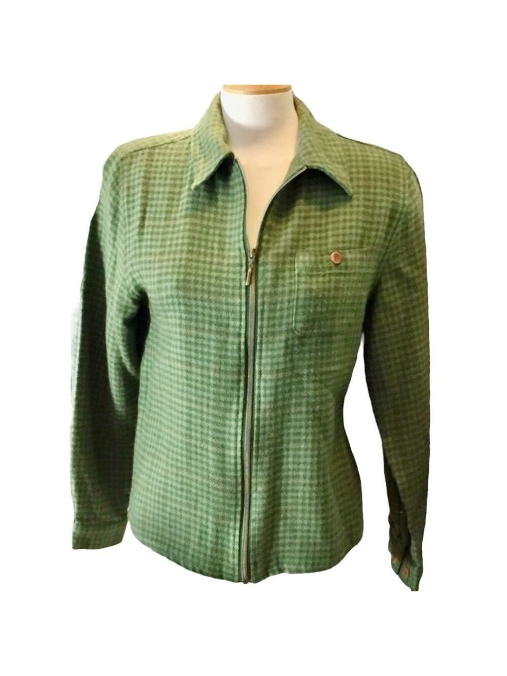 Vintage Woolrich green check plaid wool blend coat size small